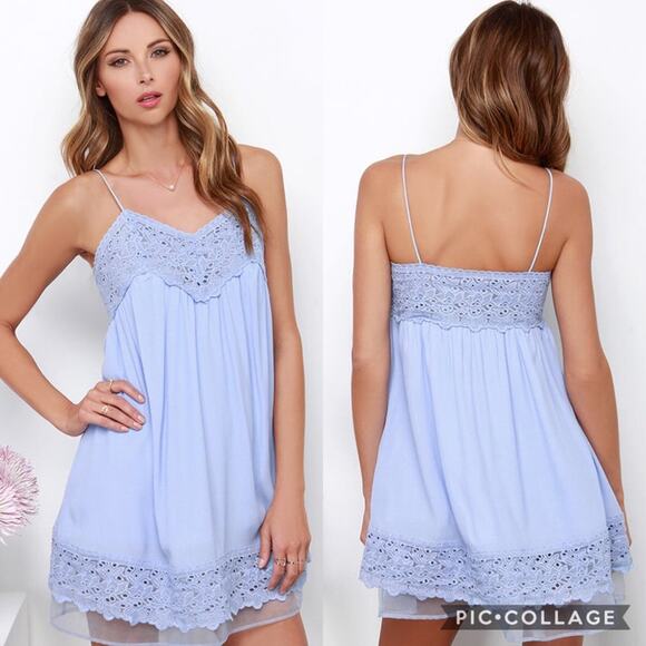 JOA Womens Dress Size M Blue Laces You'll Go Periwinkle Lace Mini Short Casual - Picture 1 of 12